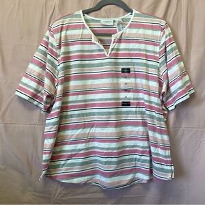 Liz Claiborne Women’s Striped Pink Stretch Short Sleeve Shirt NWT Size 2X